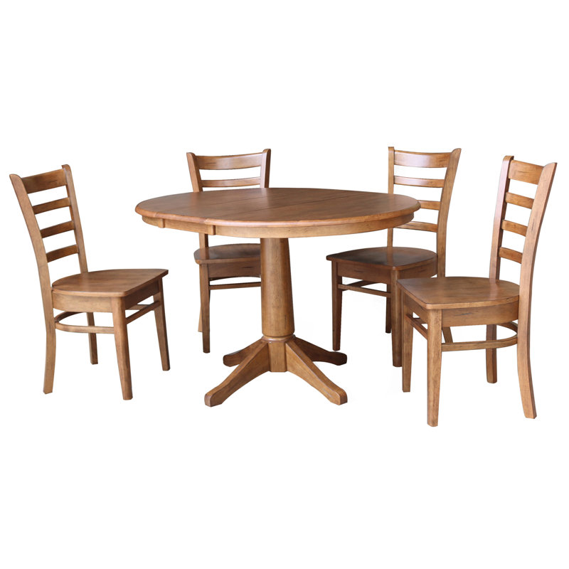 Ensemble de salle à manger extensible Deriya, 5 pièces : 1 table, 4 chaises, Chêne vieilli