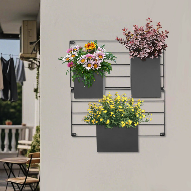 19.69" Wall Pot Planter with 3 Pots, Black