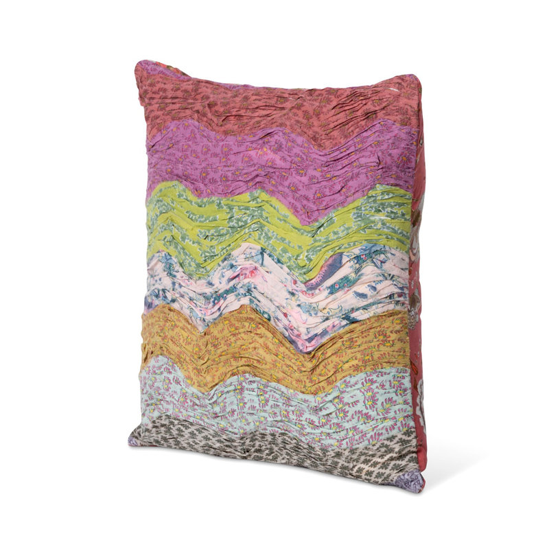 Cotton Throw Pillow, Multicolor Pink, Chevron, Polyester
