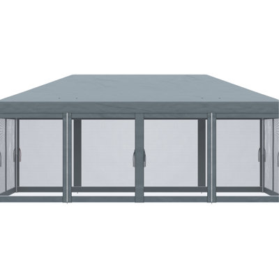 Tente pliante 3 x 6 m avec moustiquaire, protection solaire instantanée pour fêtes, jardin, terrasse, grise. Grand volume, utilisation polyvalente, tente pliante compacte, protection solaire robuste. Usages multiples, protection.