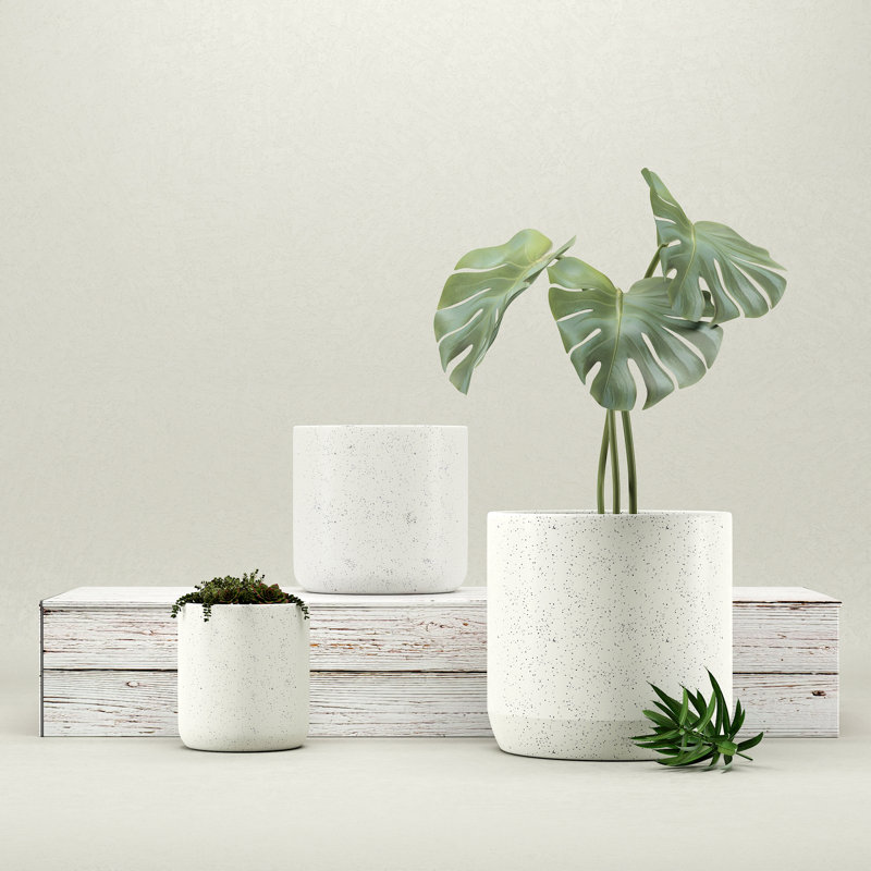 Large 3 Piece Ceramic Pot Planter Set, Speckle White