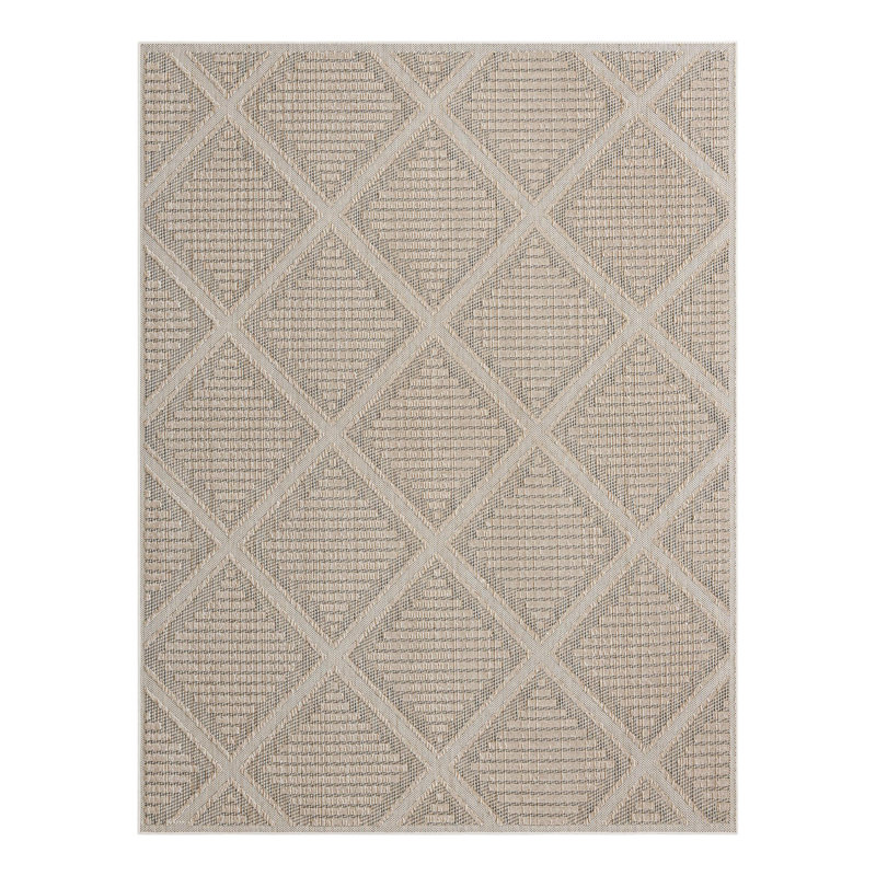 Geometric Machine Made Power Loom Polypropylene Plastic Indoor/Outdoor Area Rug in Khaki, Rectangle 9' x 12'