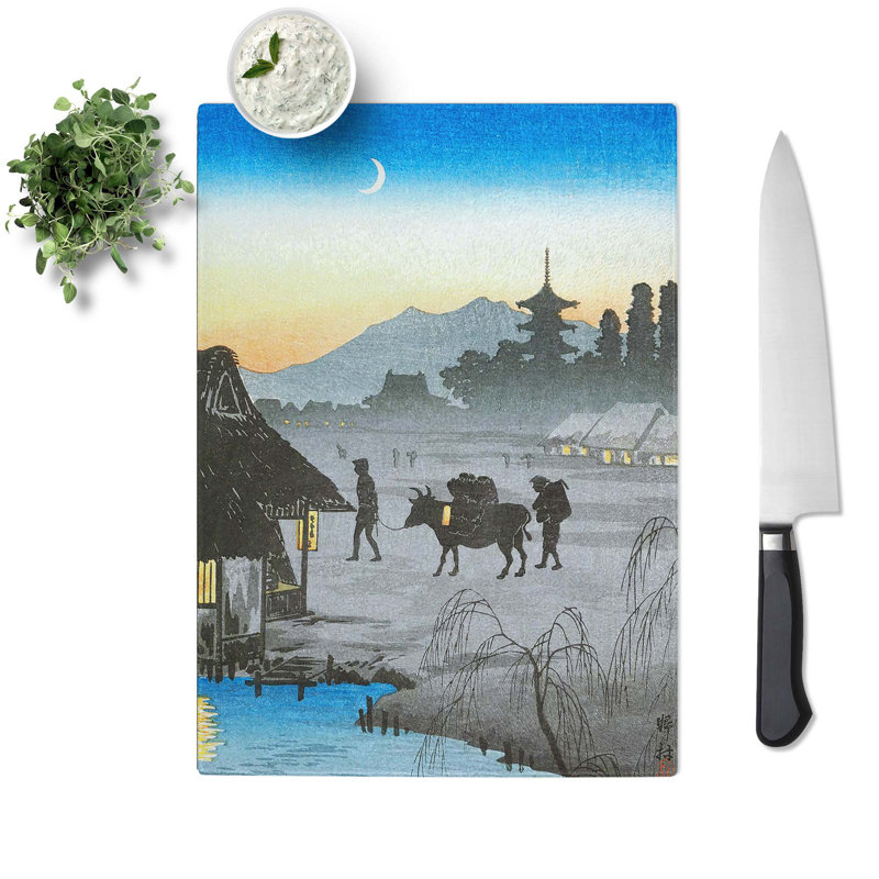 Tempered Glass Returning Home in the Evening by Takahashi Shotei Chopping Board, 20 cm x 28.5 cm
