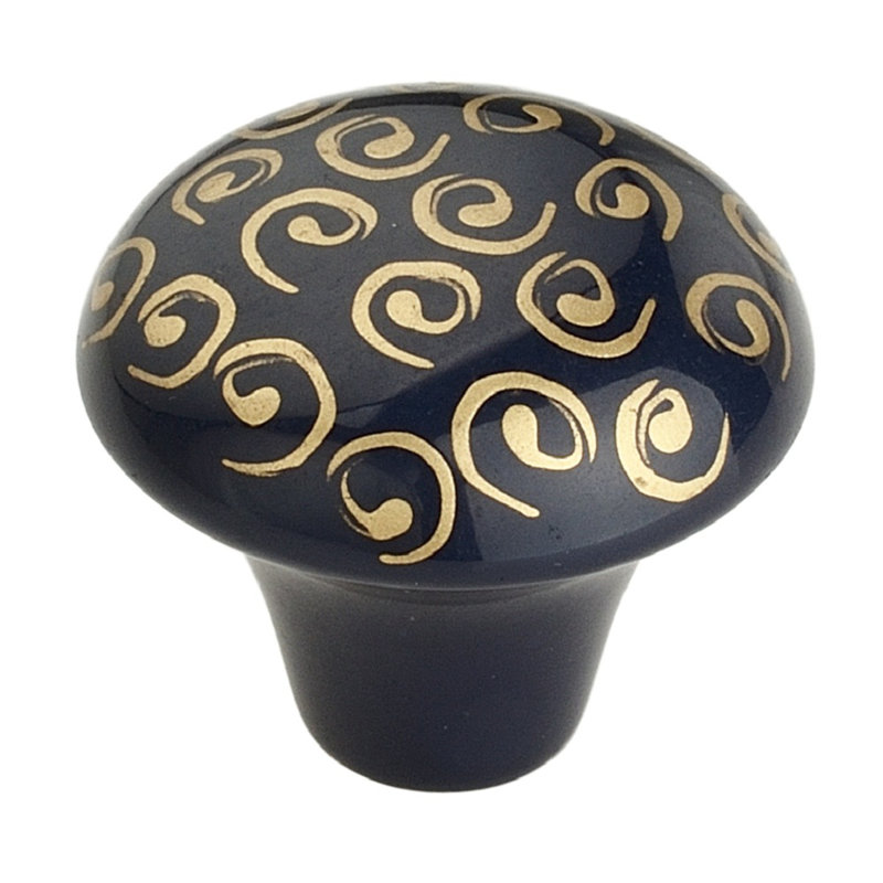 Black and Gold Round Ceramic Cabinet Knob with Hardware