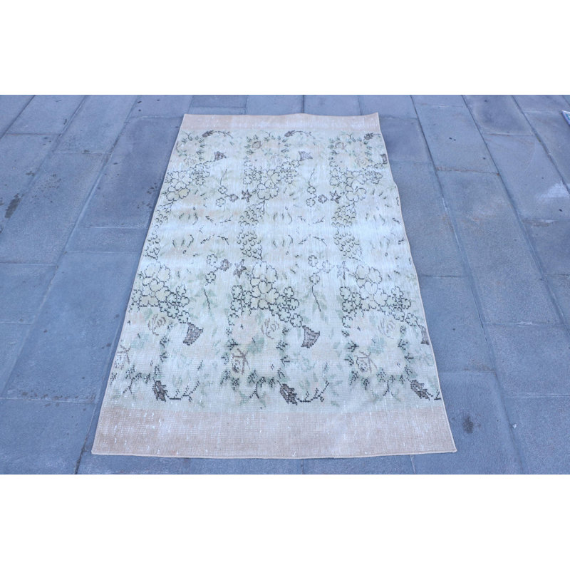 Vintage Anatolian Beige Turkish Wool Rug - Ideal Decorative Kitchen Accent Piece