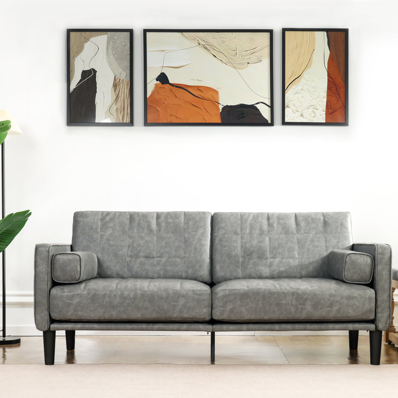 Canapé à accoudoirs carrés en cuir 70 po Modern, Gris foncé