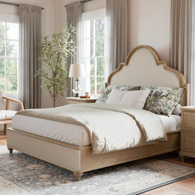Upholstered Queen Bed With Arched Headboard In Rustic Oak by Darby Home Co