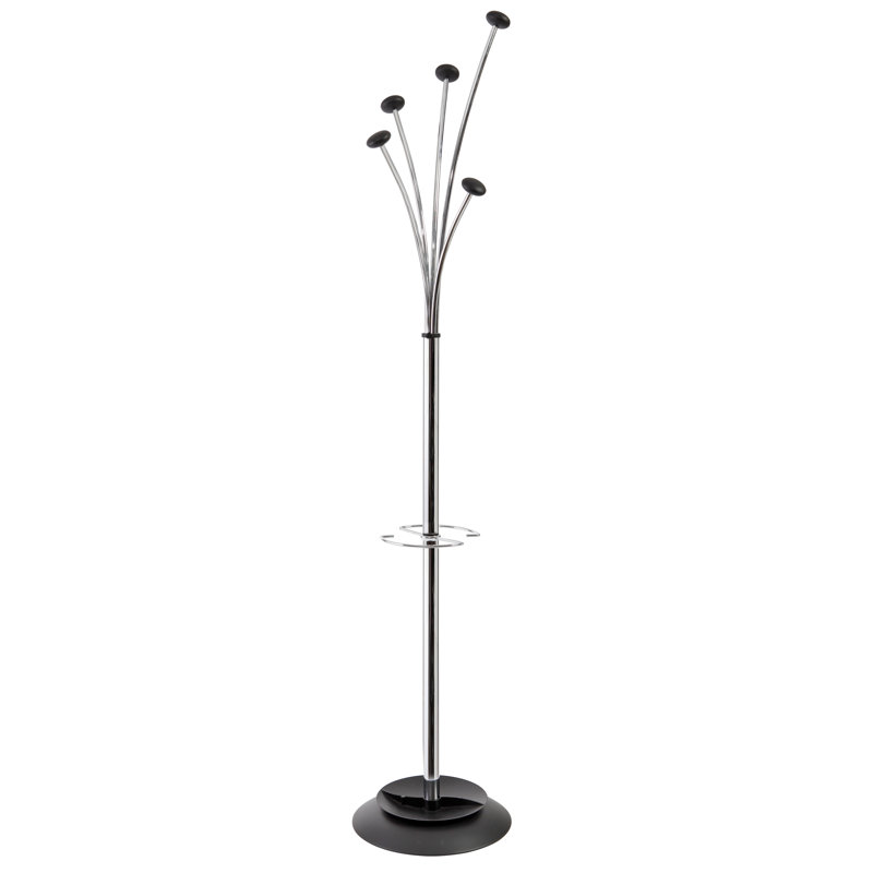 Chrome Steel Freestanding Coat Rack with Umbrella Holder