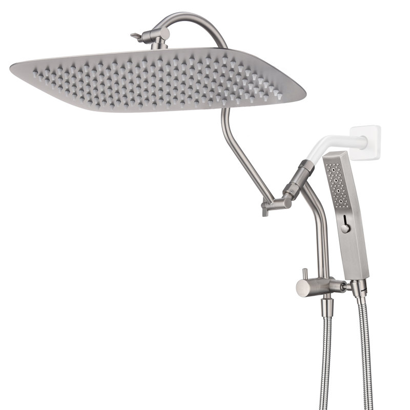 Pomme de douche double entièrement en métal avec mode massage équipé, 16", Nickel brossé