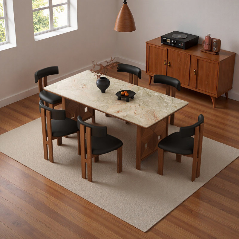 Exquisite and Unique Dining Table, 7 Pieces: Table, 6 Chairs, 29.52" H x 55.11" W x 31.49" D