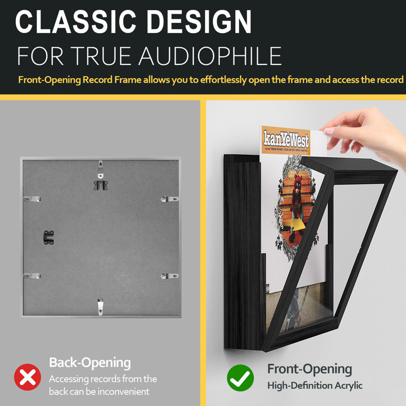 2 Pack Vinyl Record Frame, Album Frames For Display Up To 20 Records For 12x12 Inch Lp Album Cover, Black