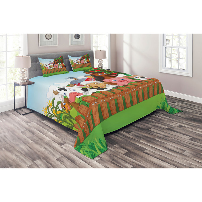Cartoon Polyester Coverlet, King Bedspread + 2 Shams