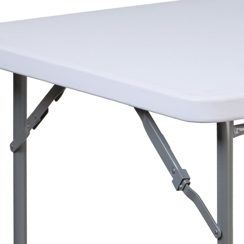 Granite White Square Plastic Folding Table with Gray Metal Frame