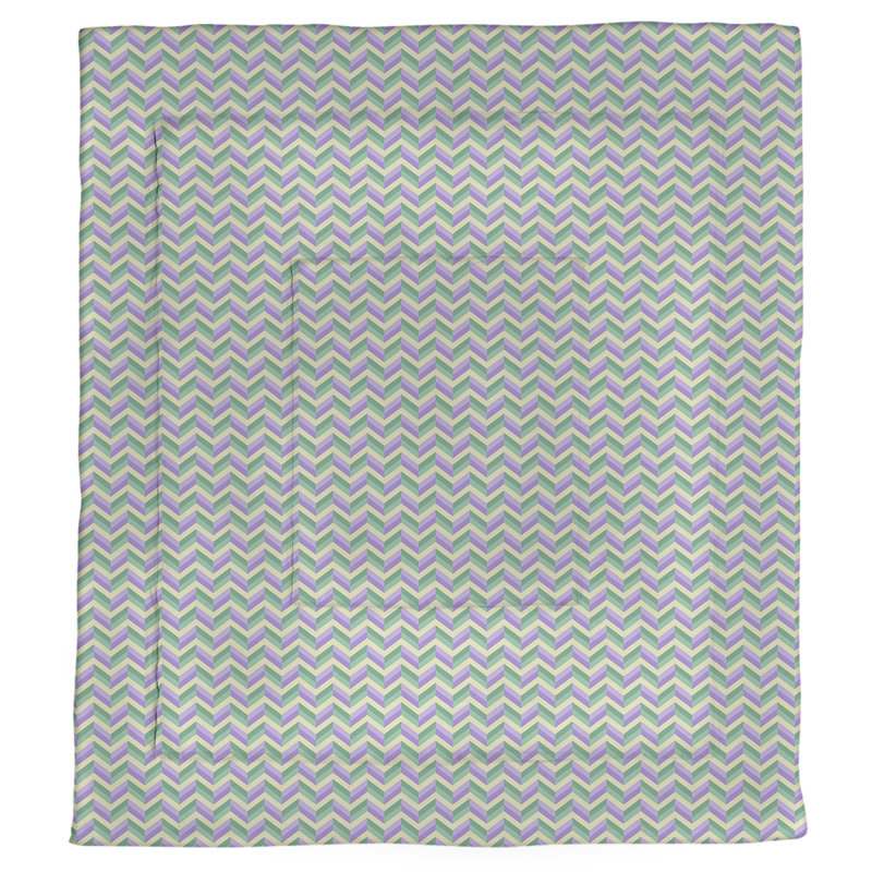 Édredon simple réversible en microfibre à motif de gratte-ciels à deux couleurs, Chevron mauve / vert