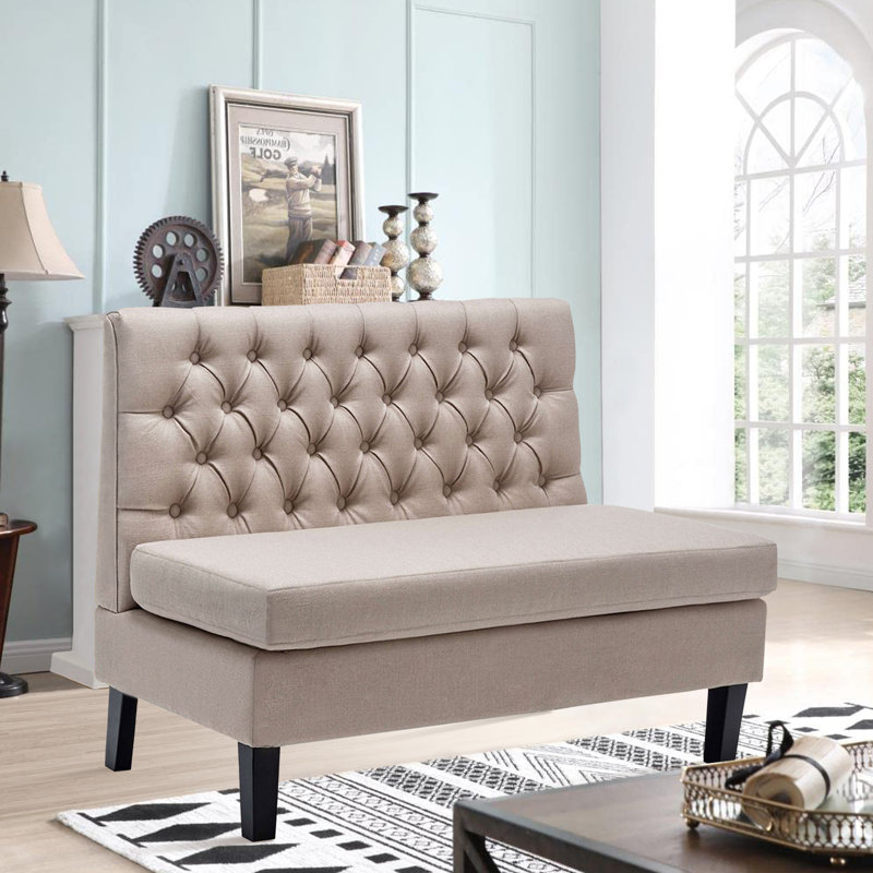 Mccue Upholstered 43'' Settee, Beige Linen Blend