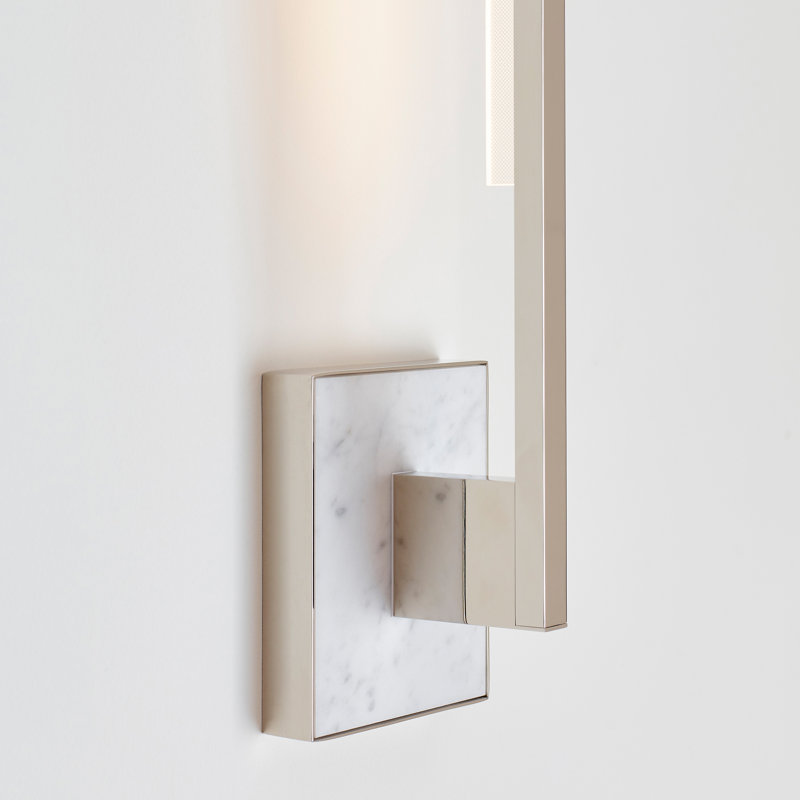 Klee 1 - Light LED Armed Sconce, 26.5 H x 4.3" W x 3.4" D, Polished Nickel/White Marble