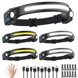 Headlamp Rechargeable 5Pack, 230° Wide Beam Head Lamp With 2 Spotlights, LED Headlamp With Motion Sensor, 5Mode Rechargeable Headlamp, Head Lights For Forehead, Headlamps For Adults Running Hard Hat