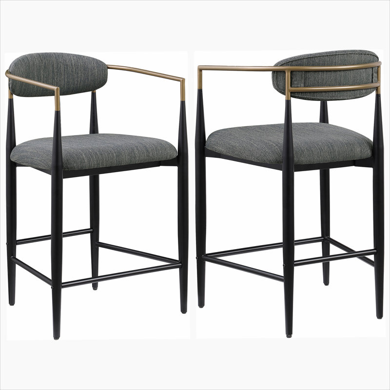 Ensemble de 2 chaises de comptoir rembourrées en tissu gris foncé, Gris