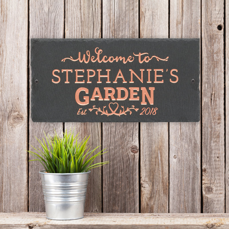 Garden Welcome 2-Line Personalized Etched Wall Slate Sign, Copper, Yes