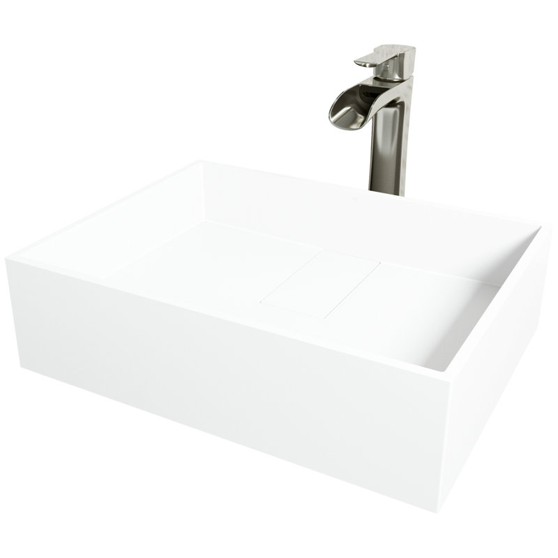Bryant 17" White Matte Stone Vessel Sink with Waterfall Faucet
