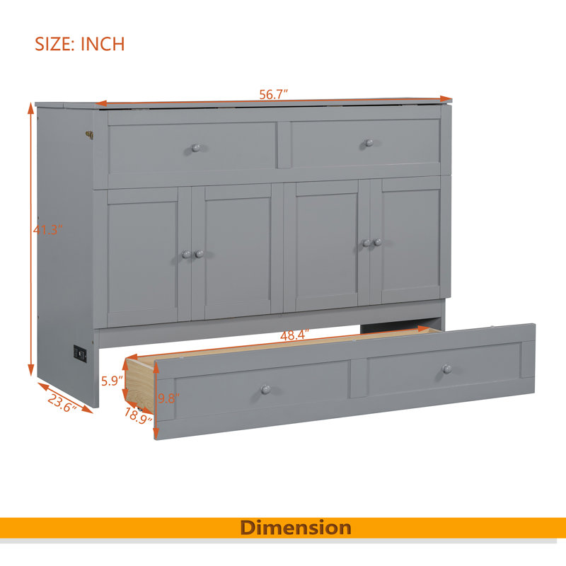 Lit escamotable avec grands tiroirs Murphy, Lit double , Gris