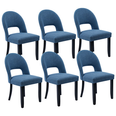Linen Upholstered Dining Chairs with Curved High Back and Solid Wood Legs