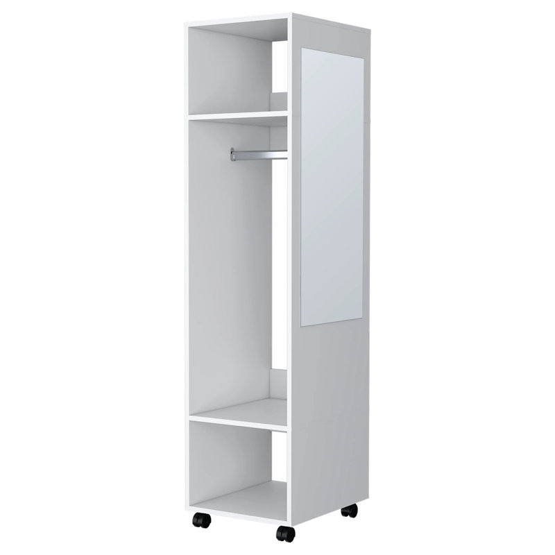 Armoire à 3 tablettes avec miroir et rangement ouvert, Blanc