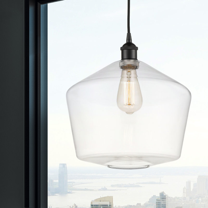 Luminaire suspendu 1 lumière Gabbie, Transparent, Noir mat