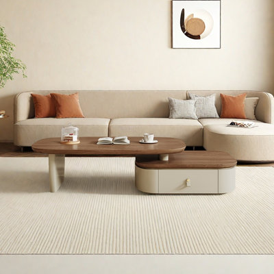 Table basse en bois extensible avec poignée en cuir