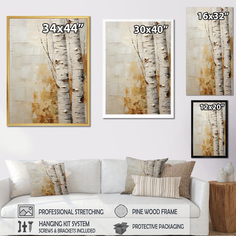 Arbre de minimalisme bouleau II sur toile, H 20 po x l 12 po x P 1 po, Cadre simple noir