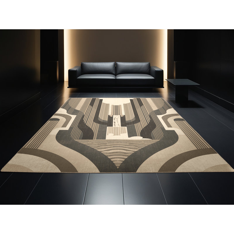 Tapis art déco lavable à la machine Panameno - beige, 7x9