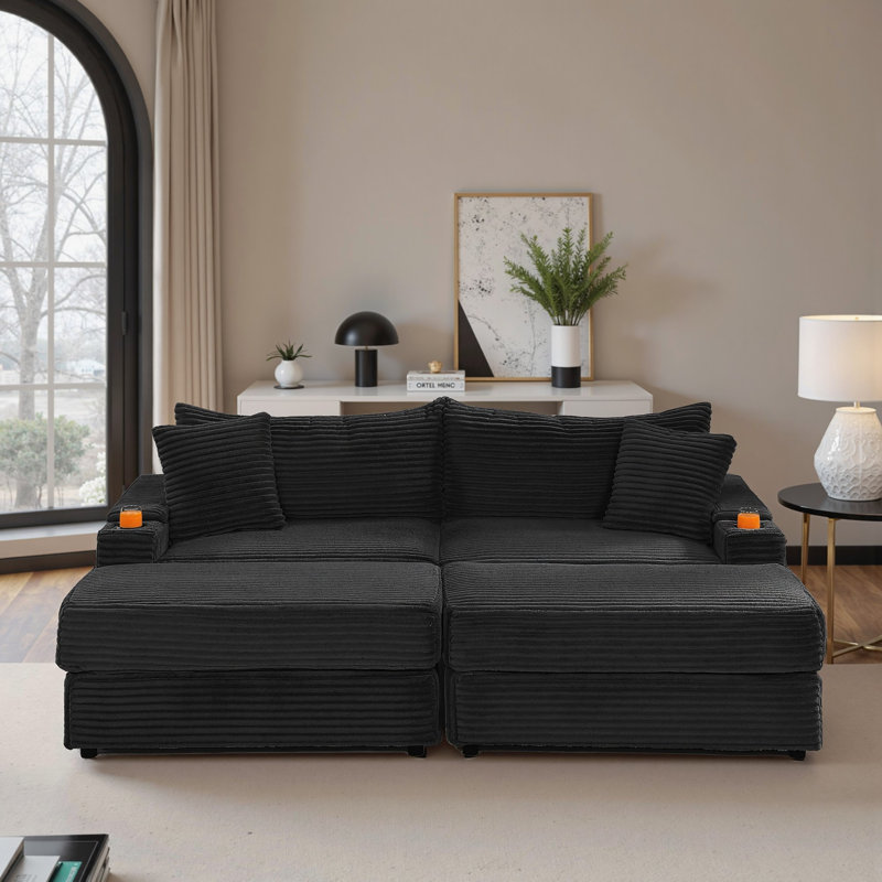 Canapé modulaire inclinable 89 po, Noir, noir, noir, noir