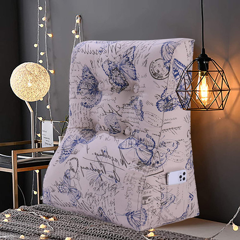 Contoured Bed Wedge Pillow 24" Wide 100% Cotton Animal Print Beige Backrest Cushion