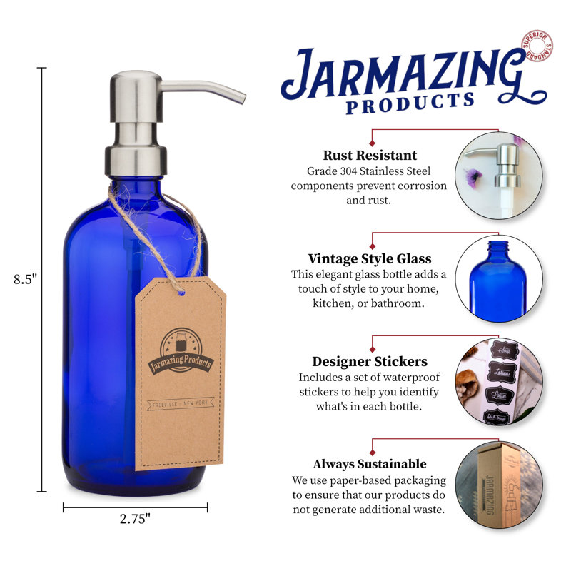 Distributeur de lotion en verre, Acier inoxydable / bleu