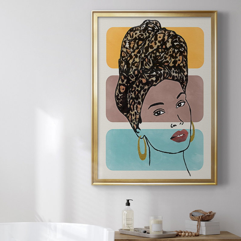«Head Wrap I», toile encadrée de qualité supérieure - prête à être accrochée, H 42,5 po x l 30,5 po x P 1 po, Or
