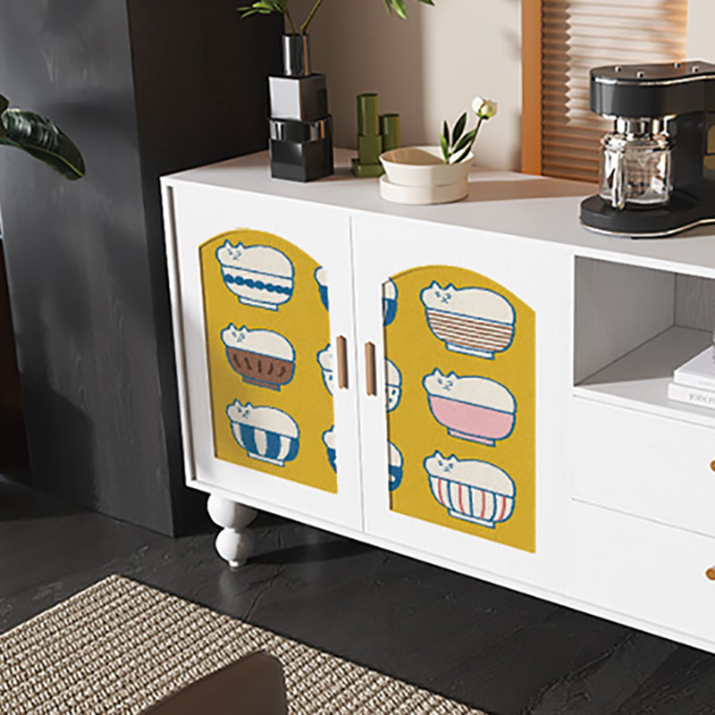 Buffet avec armoire de rangement 59,1 po, Blanc / jaune
