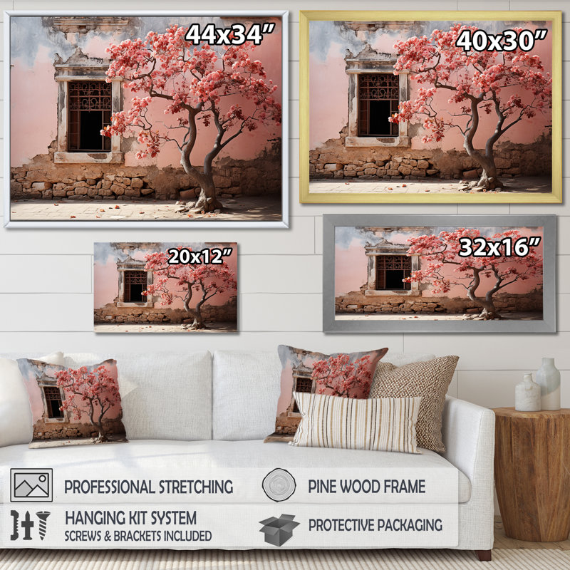 " Pink Tree Photography Simplicity ", Gold Single Picture Framed, 34'' H x 44'' W x 1.5" D