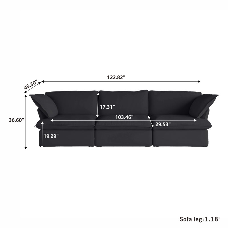Canapé modulaire rembourré en velours côtelé 3 pièces Fairford Nedek, Mélange de lin noir