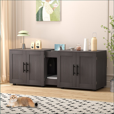 Enceinte pour litière pour 2 chats, litière cachée pour chat avec chambre double, litière en bois pour chat, l 55 po x l 17,7 po x H 22,5 po