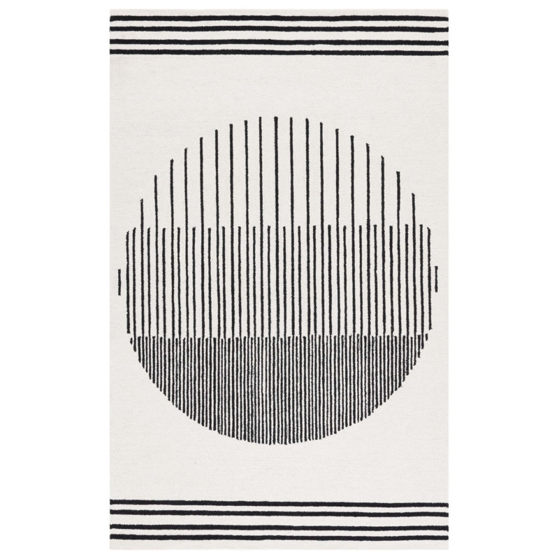 Tapis ivoire / noir en laine / coton touffeté à la main Kyndahl 680, Rectangle 3 pi x 5 pi