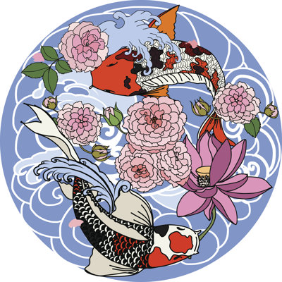 Koi Fish In Circle by Nipatsara - Wrapped Canvas Print