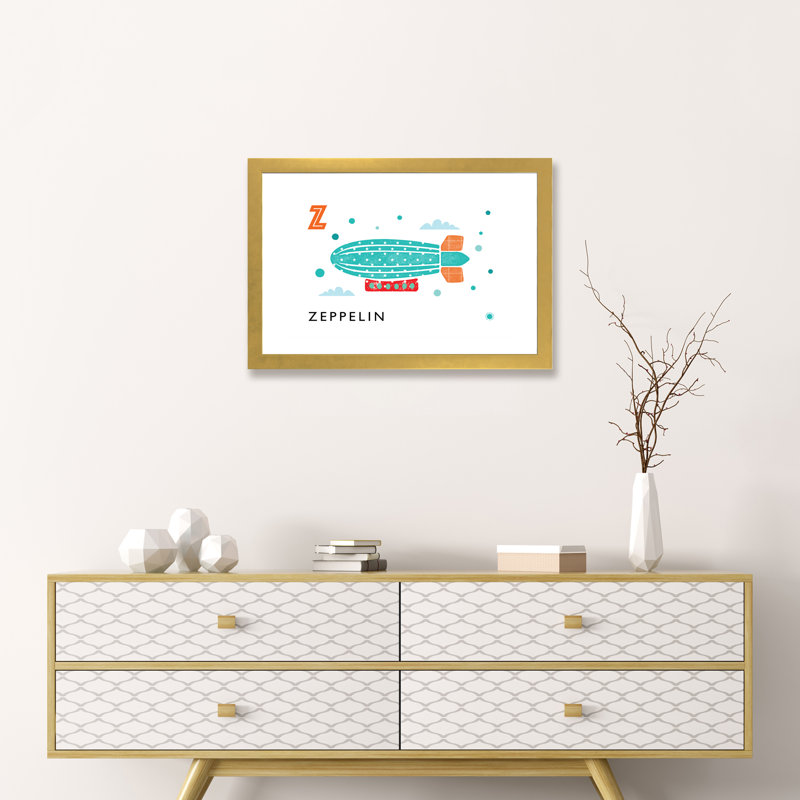 Z Is for Zeppelin - imprimé, Blanc, H 16 po x l 24 po x P 1 po, Papier encadré doré