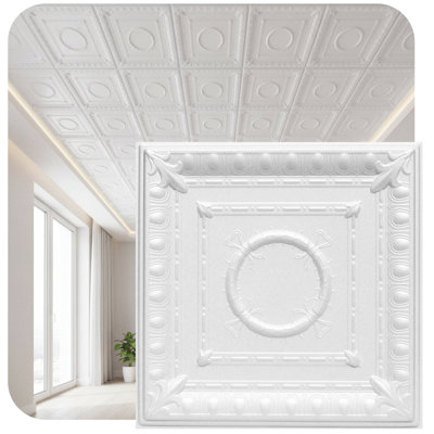 Romanesque Wreath 1.6 ft. x 1.6 ft. Polystyrene Glue-up Ceiling Tile