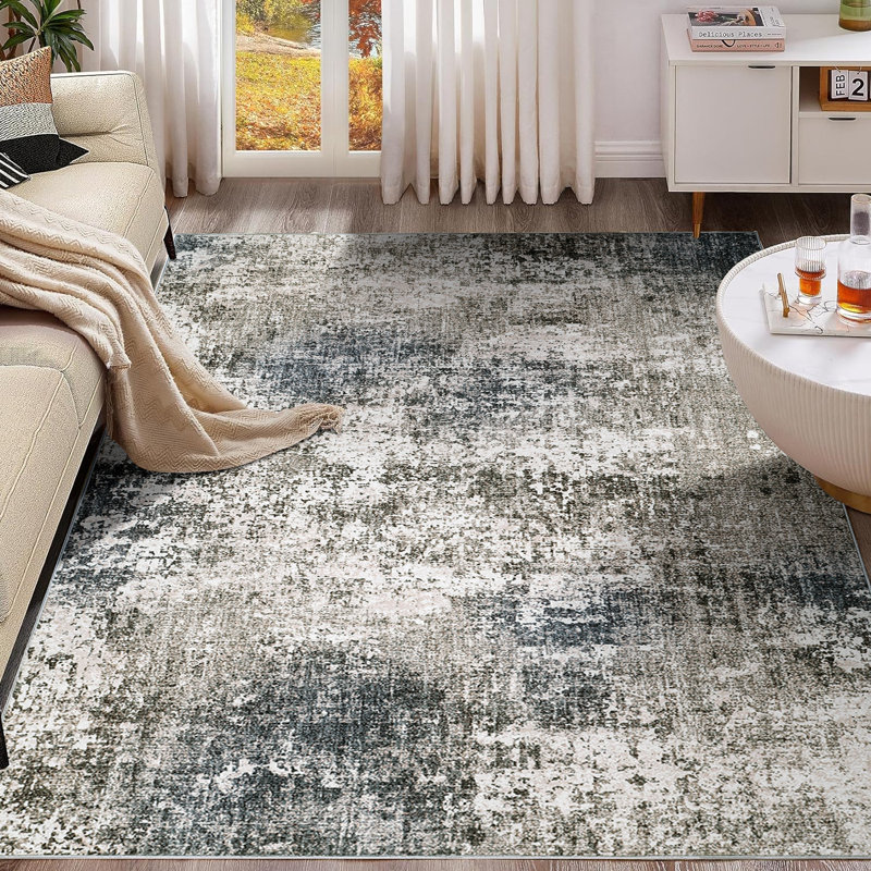 Sarah Machine Washable  Abstract  Area Rug With Non-Slip Backing, Rectangle 5' x 7'