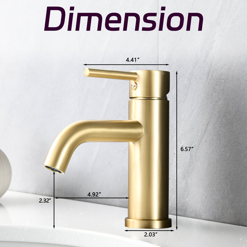 Modern Deck-Mounted Bathroom Faucet - Single Hole, Brushed Gold, Stainless Steel, 1.2 Gpm Flow For Sink Hole Design, Flow, Simple Installation Fixtures