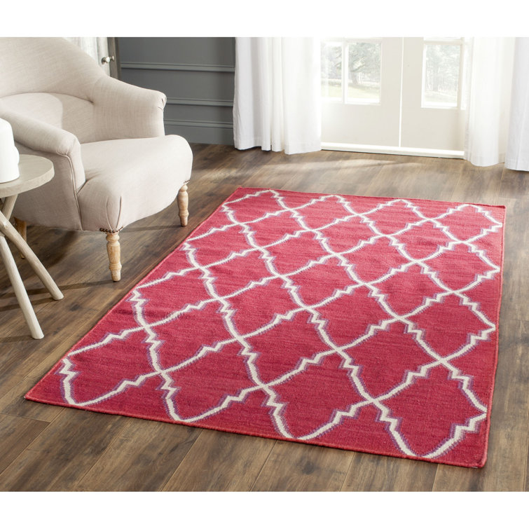 Stahl Hand Woven Flat Weave Wool/Cotton Geometric Rug in Red/Ivory