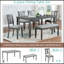 Ensemble de salle à manger de cuisine 6 pièces avec table rectangulaire en bois, 4 chaises rembourrées et un banc pour une assise confortable et une élégance moderne-656124120-656124121-656124122