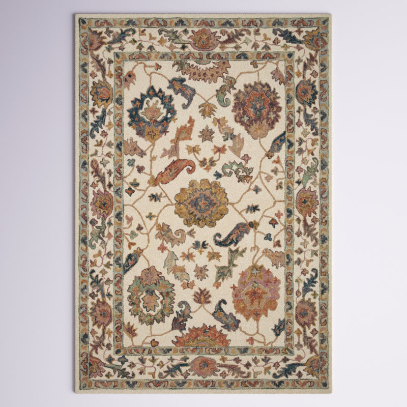 Tapis beige / brun en laine crocheté à la main Norge, Rond 5 pi