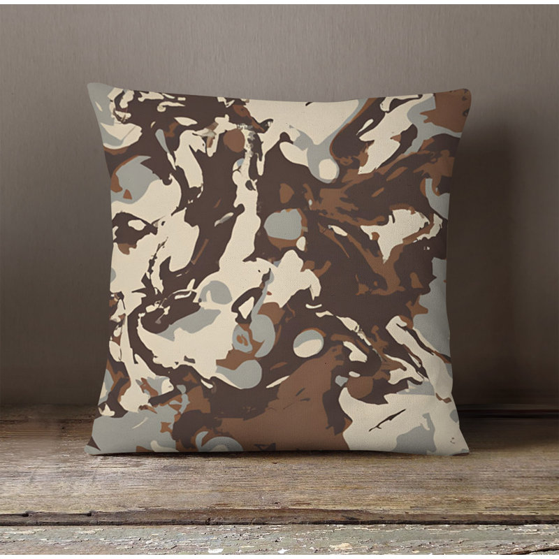Throw Pillow With Insert, Brown/Gray Camouflage 2, 18"H x 18"W