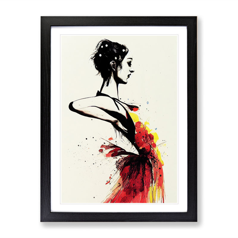 Artistic Woman - Single Picture Frame Painting, 64cm H x 46cm W x 2cm D, Black 